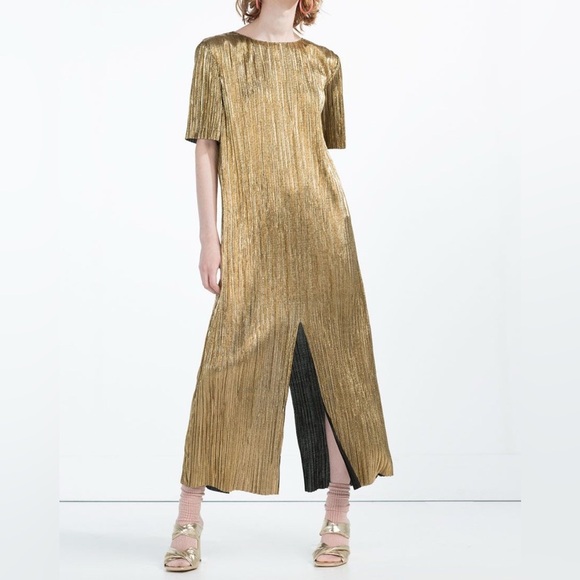 Zara Trafaluc Collection Gold Metallic Dress, Size S - Picture 1 of 11